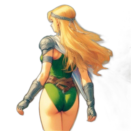 concept art, fantasy art, comic book art, watercolor, green, golden, earth tones, woman transparent PNG cut-out