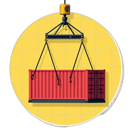 stylized, illustration, crane, lifting, large, red, cargo, container transparent PNG cut-out