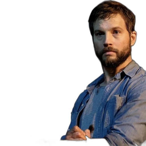 jacket, staff, face, photorealistic, man, beard, denim, shirt transparent PNG cut-out