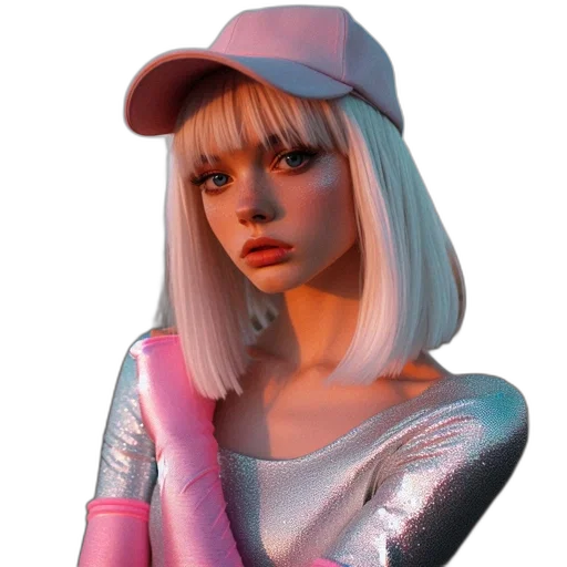 hat, jacket, face, robot, 3d render, vaporwave, concept art, photorealistic transparent PNG cut-out