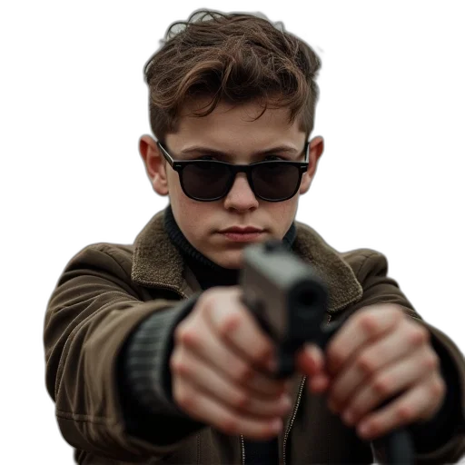 weapon, jacket, photorealistic, cartoon, cyberpunk, concept art, young, man transparent PNG cut-out