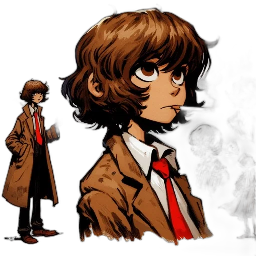 jacket, face, concept art, comic book art, cartoon, anime, fog, earth tones transparent PNG cut-out