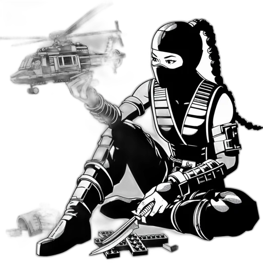 weapon, comic book art, concept art, cyberpunk, cartoon, figure, donning, full-face transparent PNG cut-out