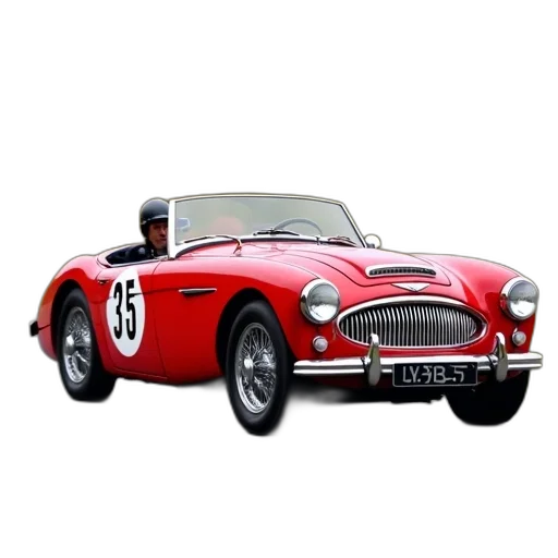 car, photorealistic, 3d render, red, vintage, racing, decals, numbers transparent PNG cut-out