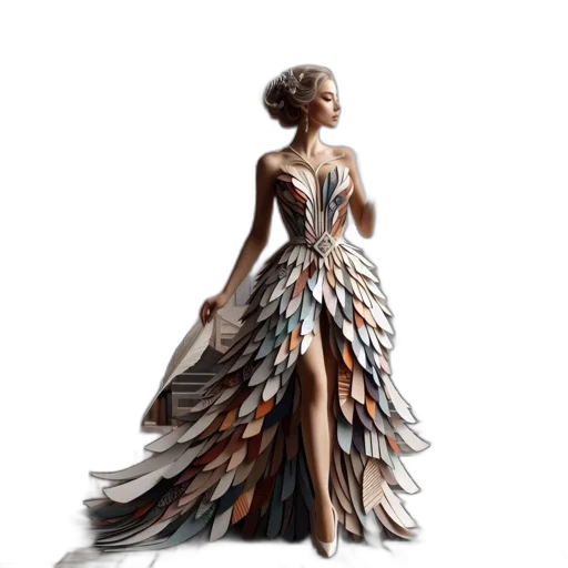 dress, concept art, fantasy art, photorealistic, 3d render, earth tones, monochrome, dark transparent PNG cut-out