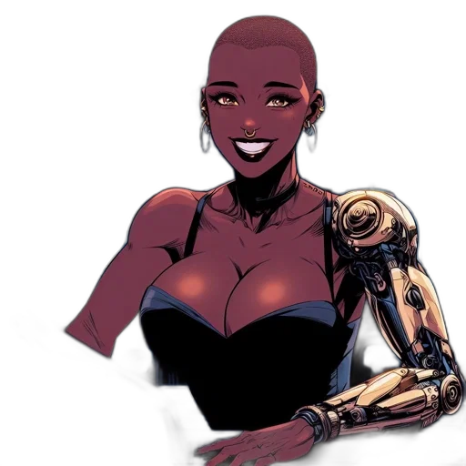 robot, dress, comic book art, concept art, cartoon, cyberpunk, dark, golden transparent PNG cut-out