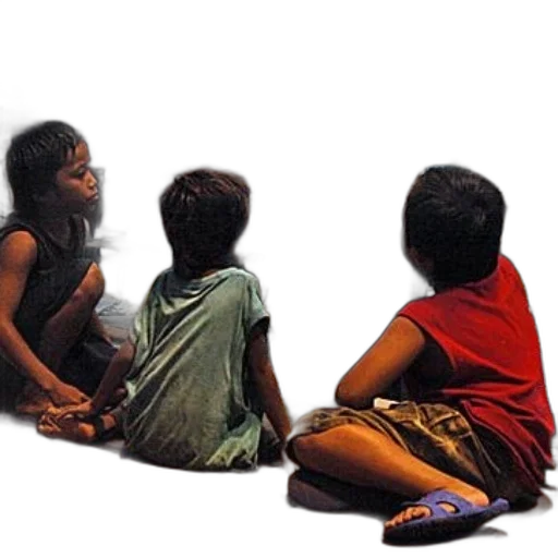 oil painting, photorealistic, concept art, three, children, sit, floor, front transparent PNG cut-out