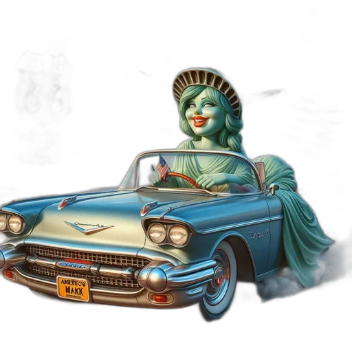 car, concept art, photorealistic, 3d render, comic book art, statue, liberty, caricatured transparent PNG cut-out