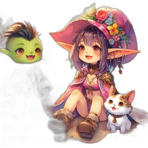 staff, hat, fantasy art, concept art, watercolor, pixel art, pastel, colorful transparent PNG cut-out