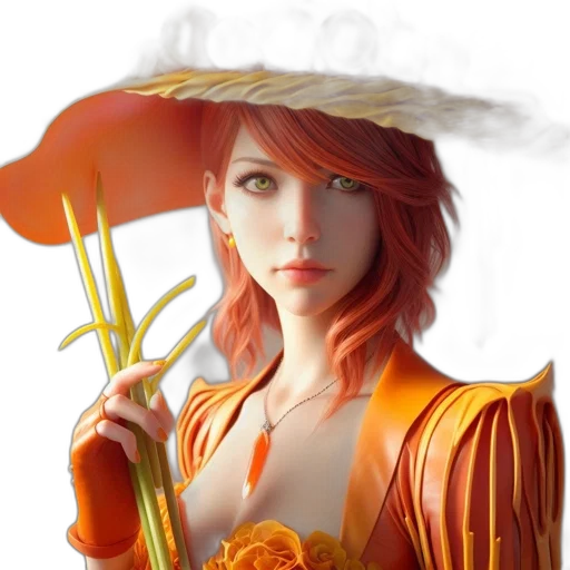 dress, staff, flower, jewelry, fantasy art, photorealistic, concept art, 3d render transparent PNG cut-out