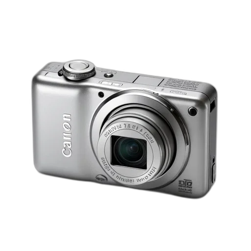 weapon, photorealistic, 3d render, silver, compact, digital, camera, canon transparent PNG cut-out