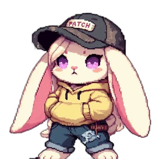 hat, jacket, animal, pixel art, anime, cartoon, cyberpunk, pastel transparent PNG cut-out