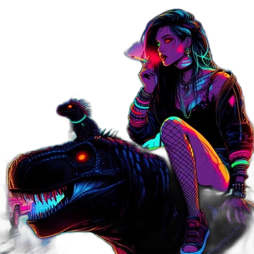 jacket, creature, animal, dragon, cyberpunk, vaporwave, concept art, pixel art transparent PNG cut-out