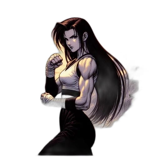 hair, staff, weapon, comic book art, concept art, pixel art, anime, dark transparent PNG cut-out
