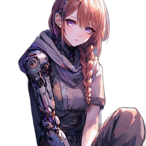 robot, staff, dress, weapon, cyberpunk, anime, pixel art, concept art transparent PNG cut-out