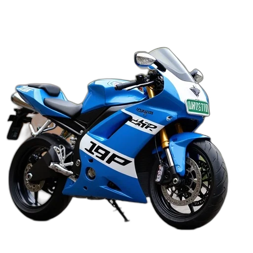 3d render, photorealistic, concept art, blue, white, motorcycle, word, gpz transparent PNG cut-out