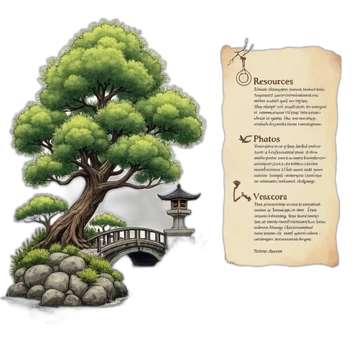 tree, concept art, fantasy art, forest, hand-drawn, illustration, japanese, garden transparent PNG cut-out