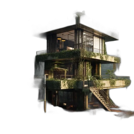 building, furniture, 3d render, concept art, photorealistic, pixel art, earth tones, green transparent PNG cut-out