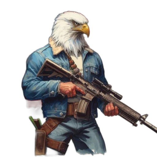 weapon, jacket, animal, concept art, pixel art, fantasy art, comic book art, anthropomorphized transparent PNG cut-out