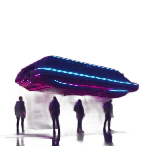 umbrella, staff, bottle, car, concept art, 3d render, cyberpunk, vaporwave transparent PNG cut-out