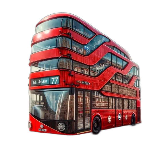 3d render, photorealistic, concept art, iconic, double-decker, red, bus, labeled transparent PNG cut-out