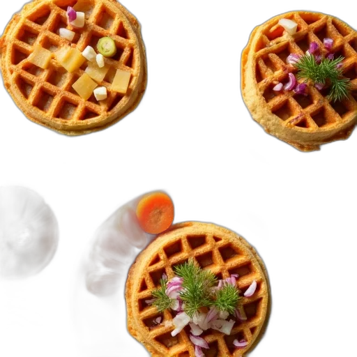 food, crown, 3d render, photorealistic, variety, waffles, vegetables, displayed transparent PNG cut-out