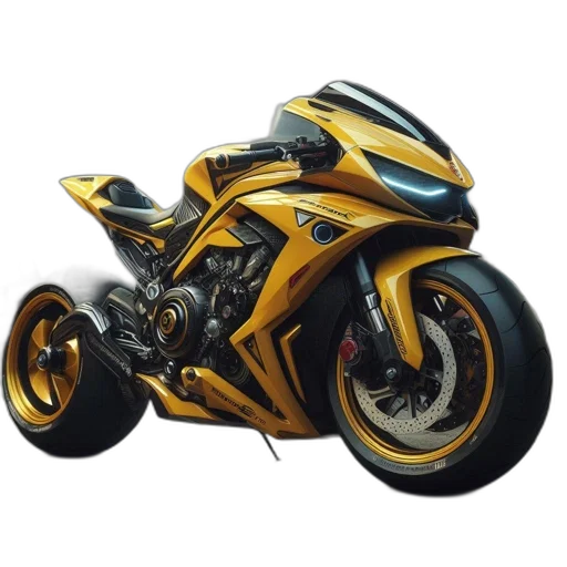 weapon, photorealistic, 3d render, concept art, anime, futuristic, yellow, motorcycle transparent PNG cut-out