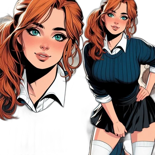 comic book art, concept art, cartoon, anime, woman, red-brown, hair, striking transparent PNG cut-out