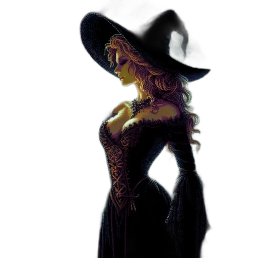 hat, dress, staff, mask, concept art, fantasy art, watercolor, pixel art transparent PNG cut-out