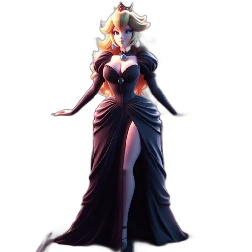 dress, crown, staff, concept art, pixel art, fantasy art, 3d render, dark transparent PNG cut-out