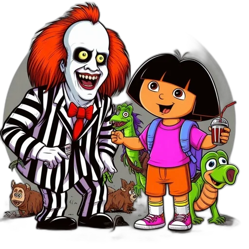 cartoon, concept art, comic book art, two, iconic, characters, unique, worlds transparent PNG cut-out
