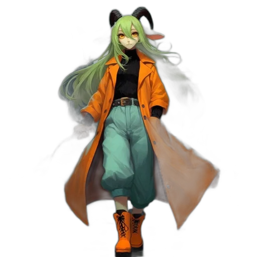 jacket, staff, concept art, pixel art, anime, fantasy art, green, dark transparent PNG cut-out