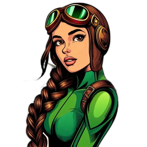 comic book art, cartoon, pixel art, fantasy art, green, woman, braided, hair transparent PNG cut-out