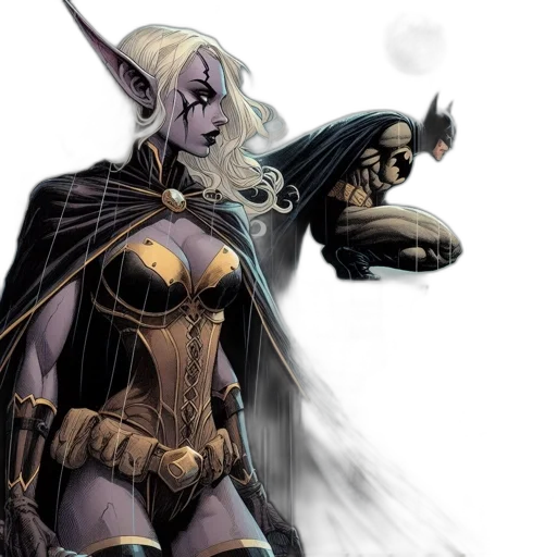 comic book art, concept art, fantasy art, dark, female, elf, character, markings transparent PNG cut-out