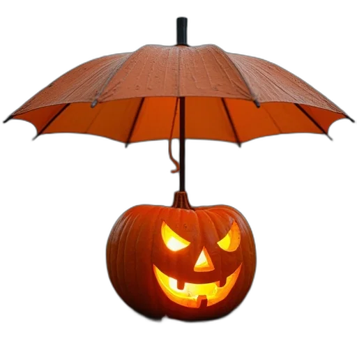 umbrella, 3d render, pumpkin, shown transparent PNG cut-out