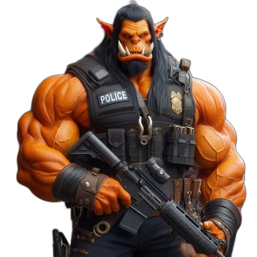 weapon, staff, concept art, comic book art, fantasy art, cyberpunk, imposing, orc-like transparent PNG cut-out