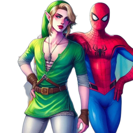 comic book art, concept art, fantasy art, pixel art, green, two, well-known, characters transparent PNG cut-out
