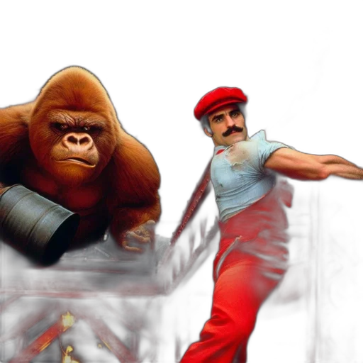 concept art, photorealistic, comic book art, pixel art, king, kong, mario, interact transparent PNG cut-out
