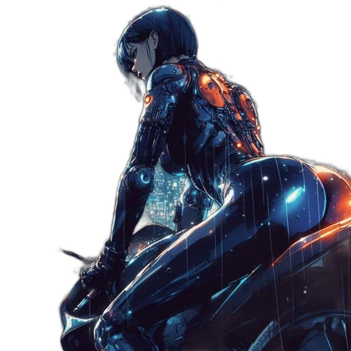 robot, car, cyberpunk, concept art, comic book art, anime, night, woman transparent PNG cut-out