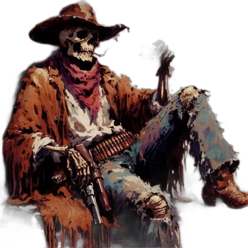 staff, concept art, comic book art, photorealistic, fantasy art, weathered, skeletal, cowboy transparent PNG cut-out