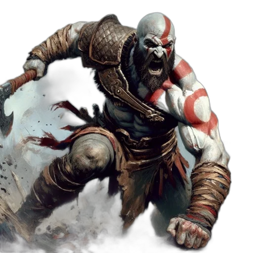 concept art, fantasy art, comic book art, photorealistic, imposing, warrior, brandishes, axe transparent PNG cut-out