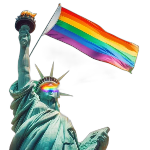 statue, liberty, waves, rainbow, flag, while, torch, projects transparent PNG cut-out