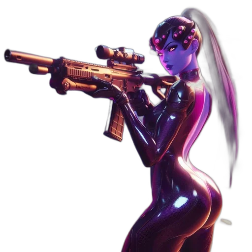 weapon, robot, concept art, cyberpunk, pixel art, comic book art, neon-bathed, future transparent PNG cut-out