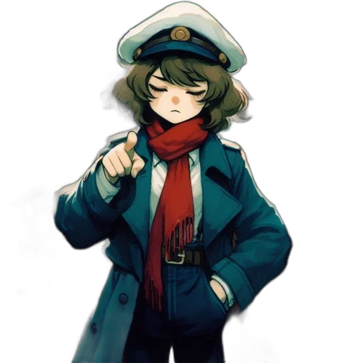 staff, hat, jacket, weapon, pixel art, concept art, watercolor, anime transparent PNG cut-out