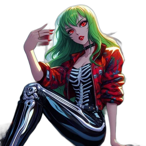 jacket, comic book art, cyberpunk, concept art, anime, green, neon, red transparent PNG cut-out