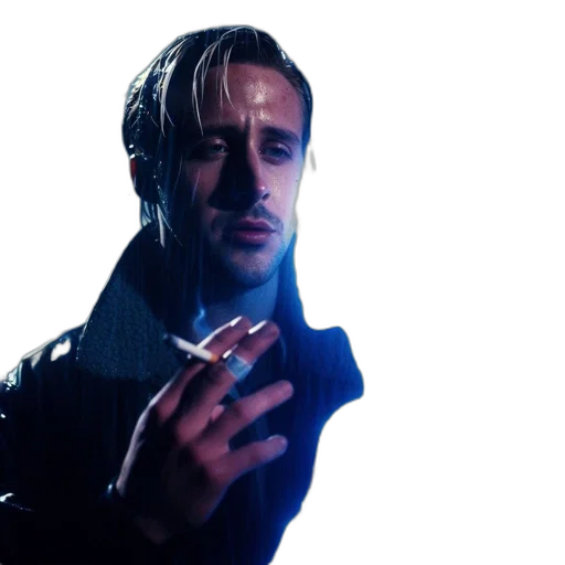 jacket, staff, neon lights, outer space, underwater, rain, man, stands transparent PNG cut-out