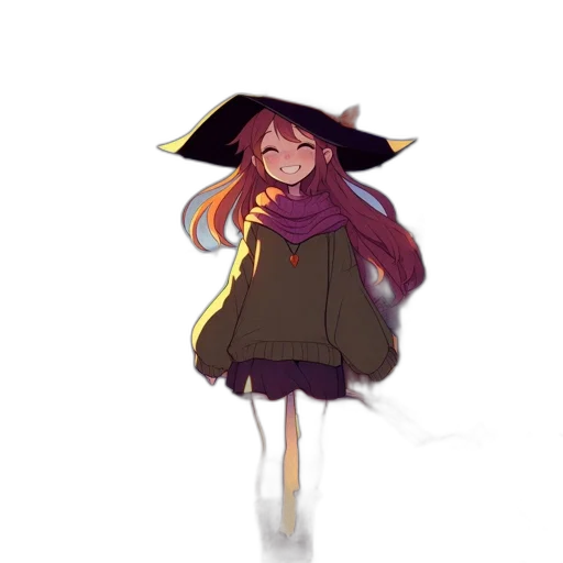 hat, staff, dress, creature, pixel art, concept art, anime, watercolor transparent PNG cut-out