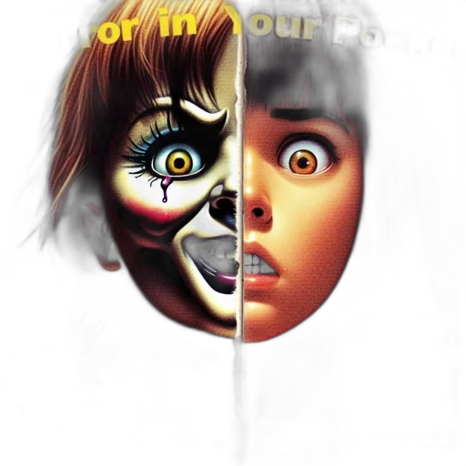 mask, face, comic book art, concept art, 3d render, photorealistic, poster, annabelle transparent PNG cut-out