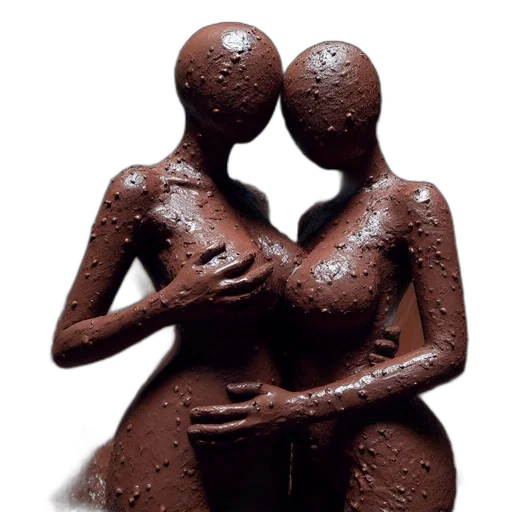 jewelry, photorealistic, 3d render, concept art, oil painting, two, embracing, sculptures transparent PNG cut-out