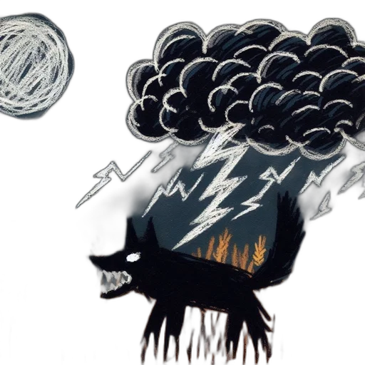 concept art, fire, dark, nocturnal, scene, wolf, stands, amidst transparent PNG cut-out
